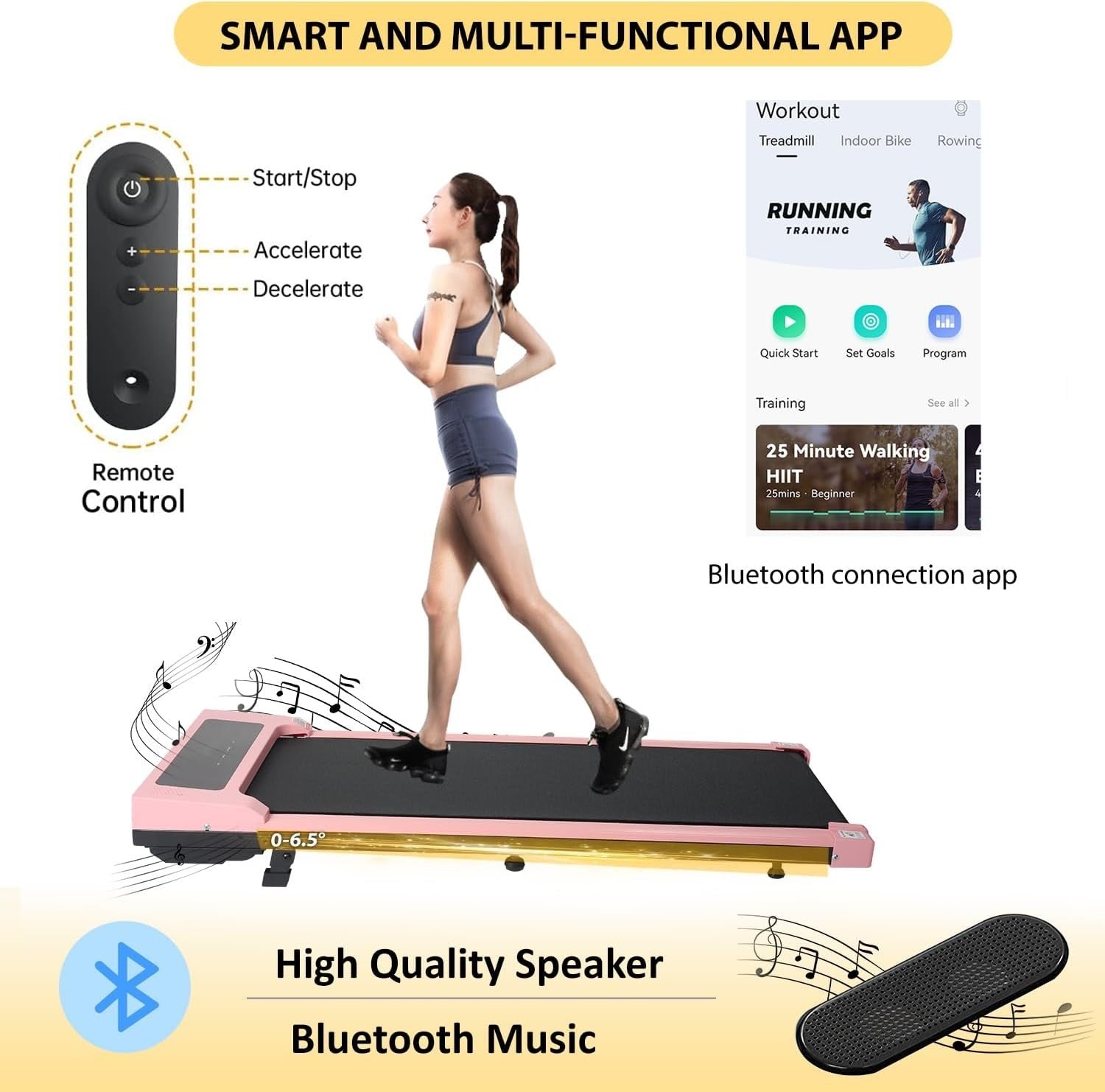 Under Desk Treadmill w/ Incline, Bluetooth Speaker & LED Display, 1-12km/h