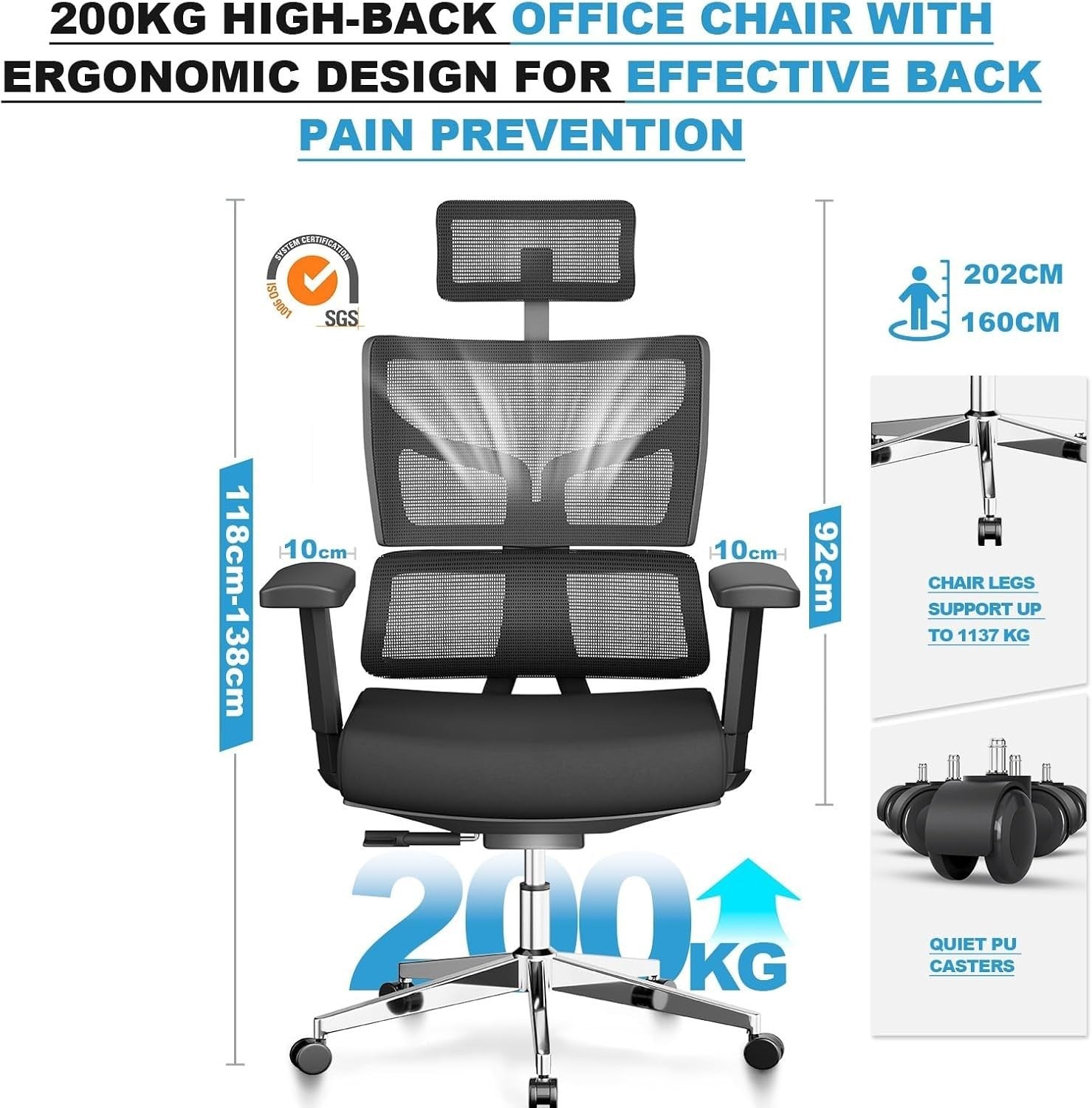 Big & Tall Ergonomic Office Chair Mesh Back High Weight-Activated Tilt