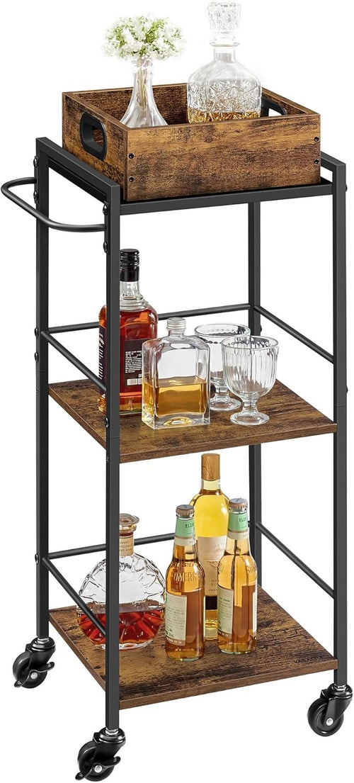 Slim Kitchen Serving Cart on Wheels 3 Tier Utility Trolley with Removable Tray