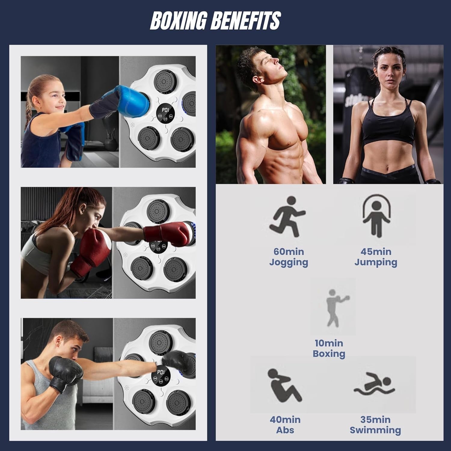 Music Boxing Machine Wall Mounted Bluetooth LED Punch Trainer Home