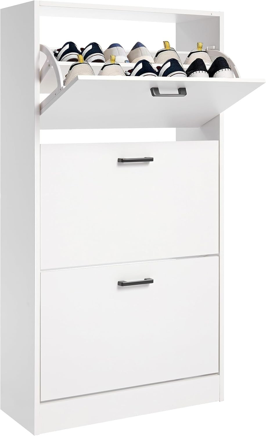 White Slim Shoe Cabinet 3 Drawer Space Saving Hallway Storage Unit