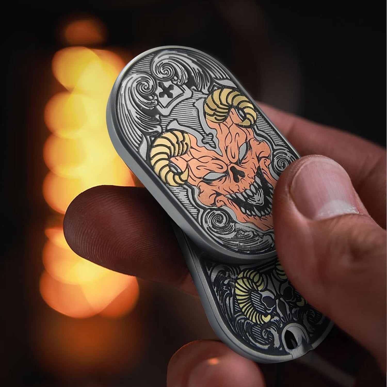Stainless Steel Devil Fidget Slider Ratchet Clicker Stress EDC