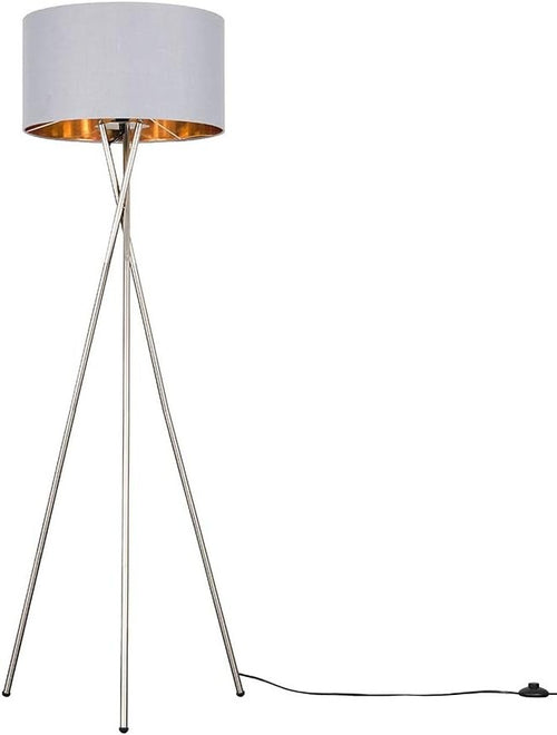 Modern Tripod Floor Lamp Grey Gold Shade Brushed Chrome Living Room Light