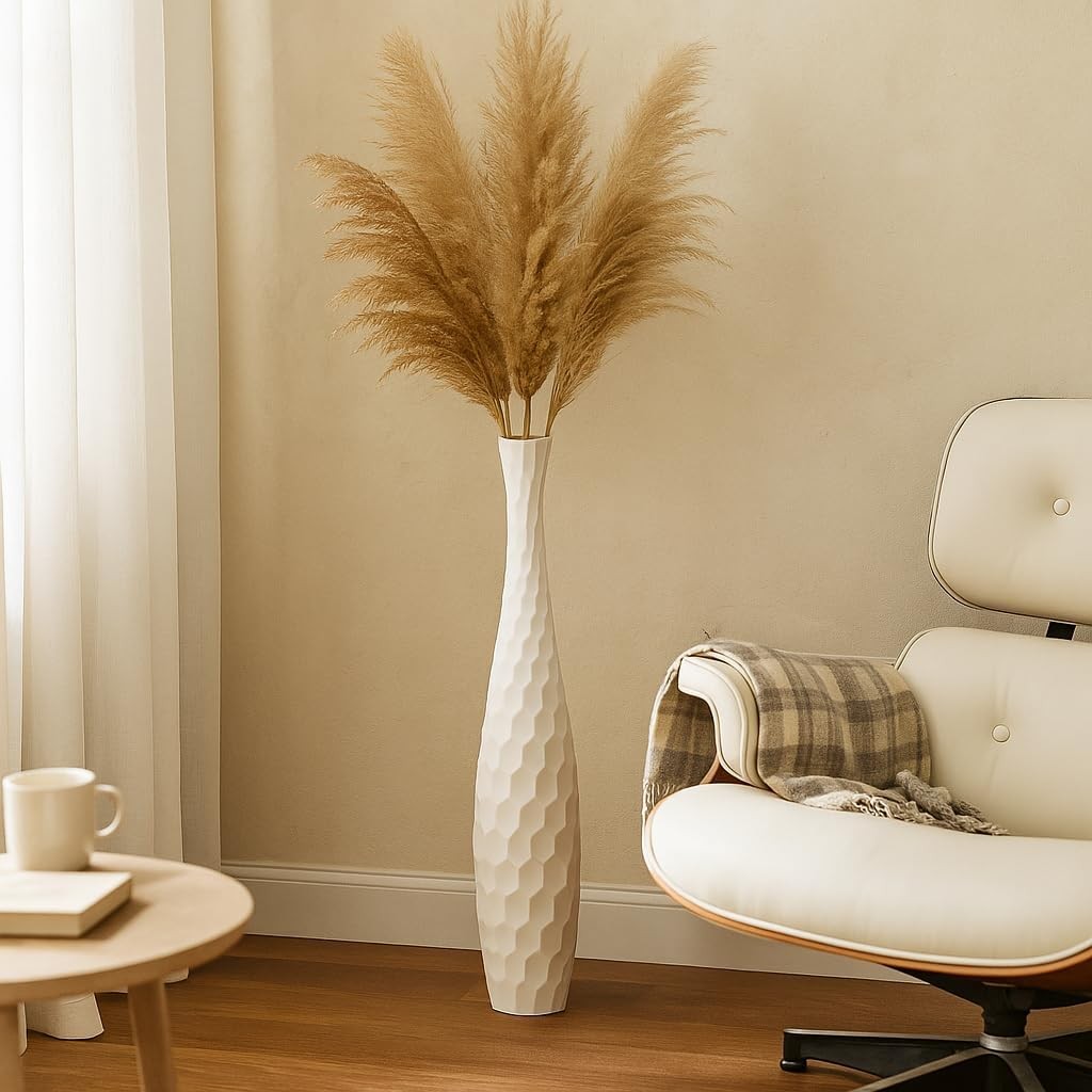Large White Honeycomb Floor Vase 85cm Tall Wooden Decor for Pampas Grass