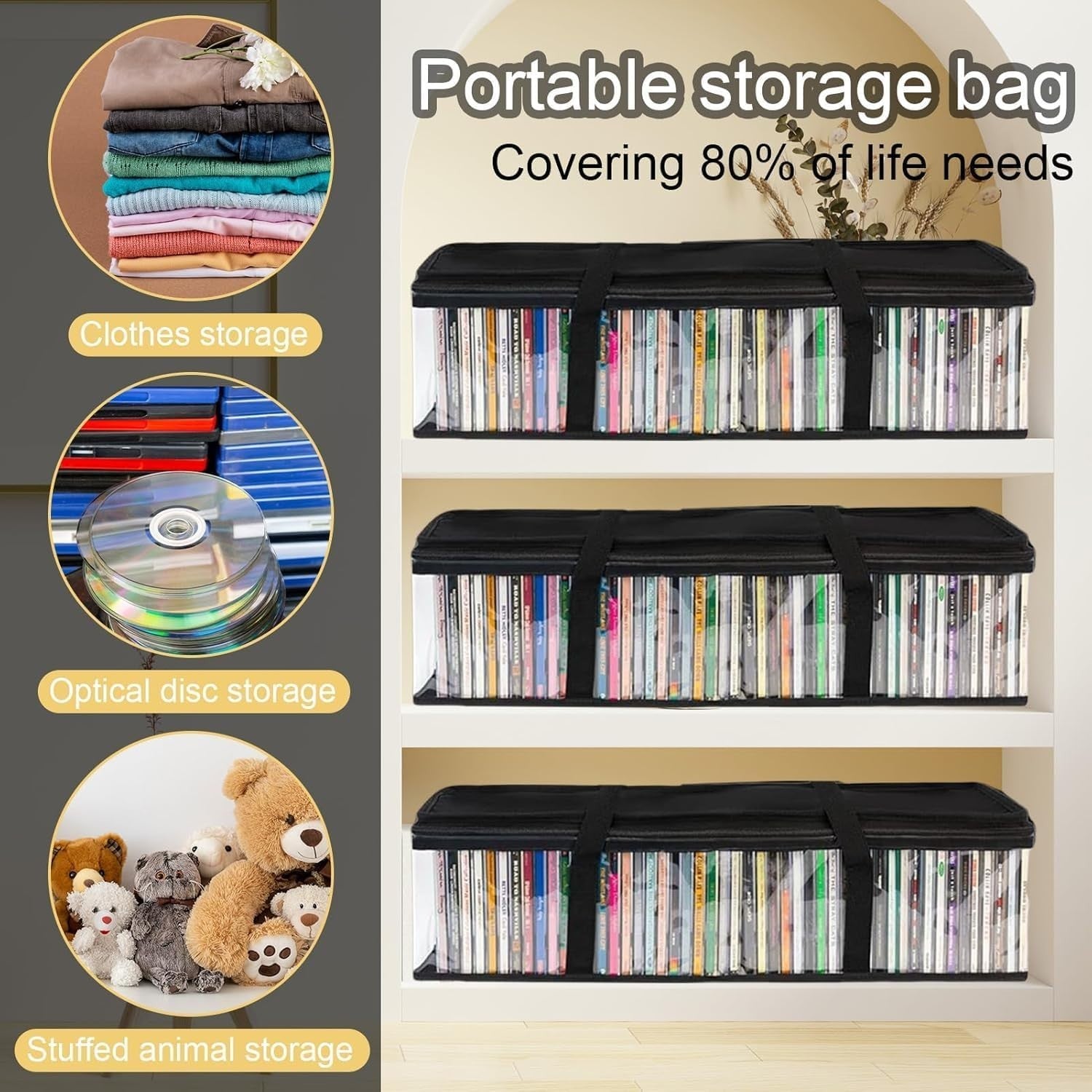 6 Pack DVD Storage Bags Clear Media Organizer Cases w Handles Zip