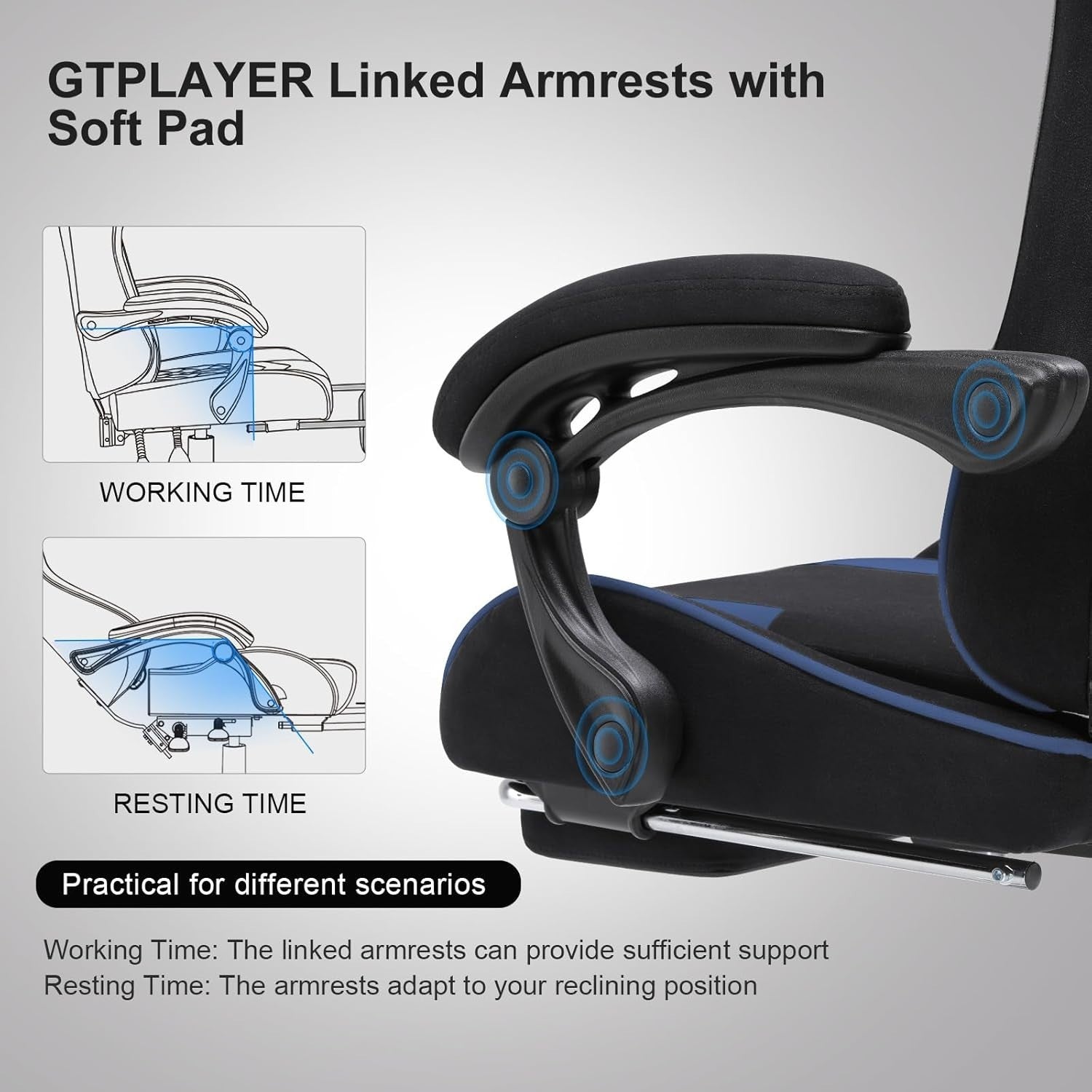 Ergonomic Gaming Chair w/ Massage Lumbar Support Fabric Recliner Office Desk