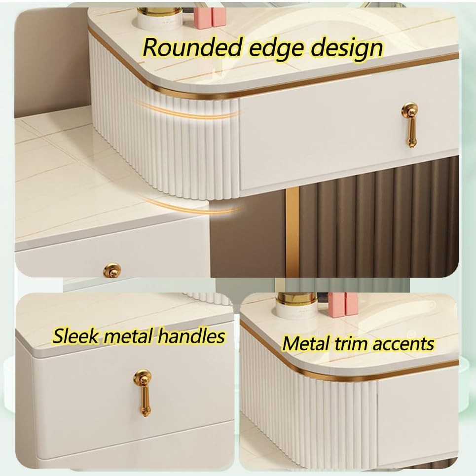 White Vanity Desk Set w/ Lighted Mirror & Stool, 3-Drawer Storage Makeup Table