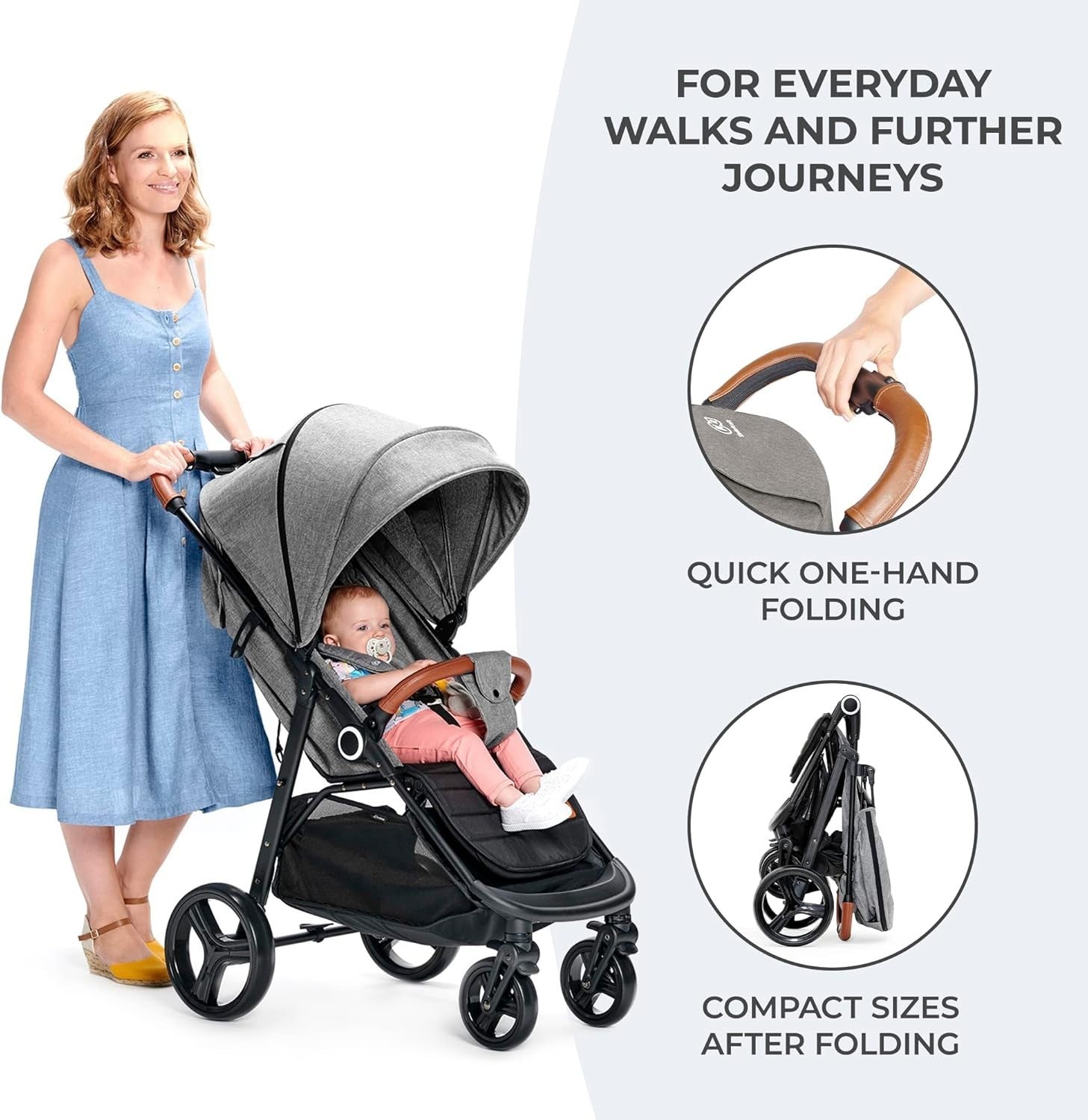 Baby Pushchair Stroller Lie Flat One Hand Fold All Terrain 22kg Grey