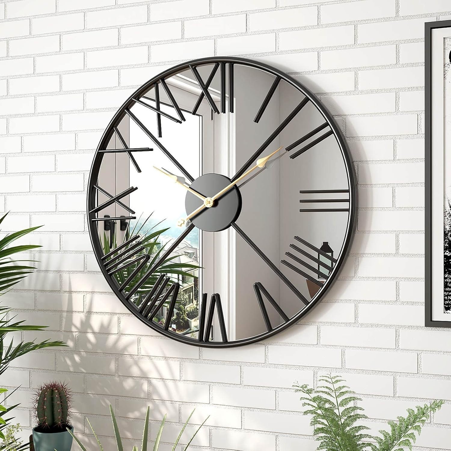 Large 27.5" Modern Roman Numeral Wall Clock | Silent Non-Ticking Mirror Decor
