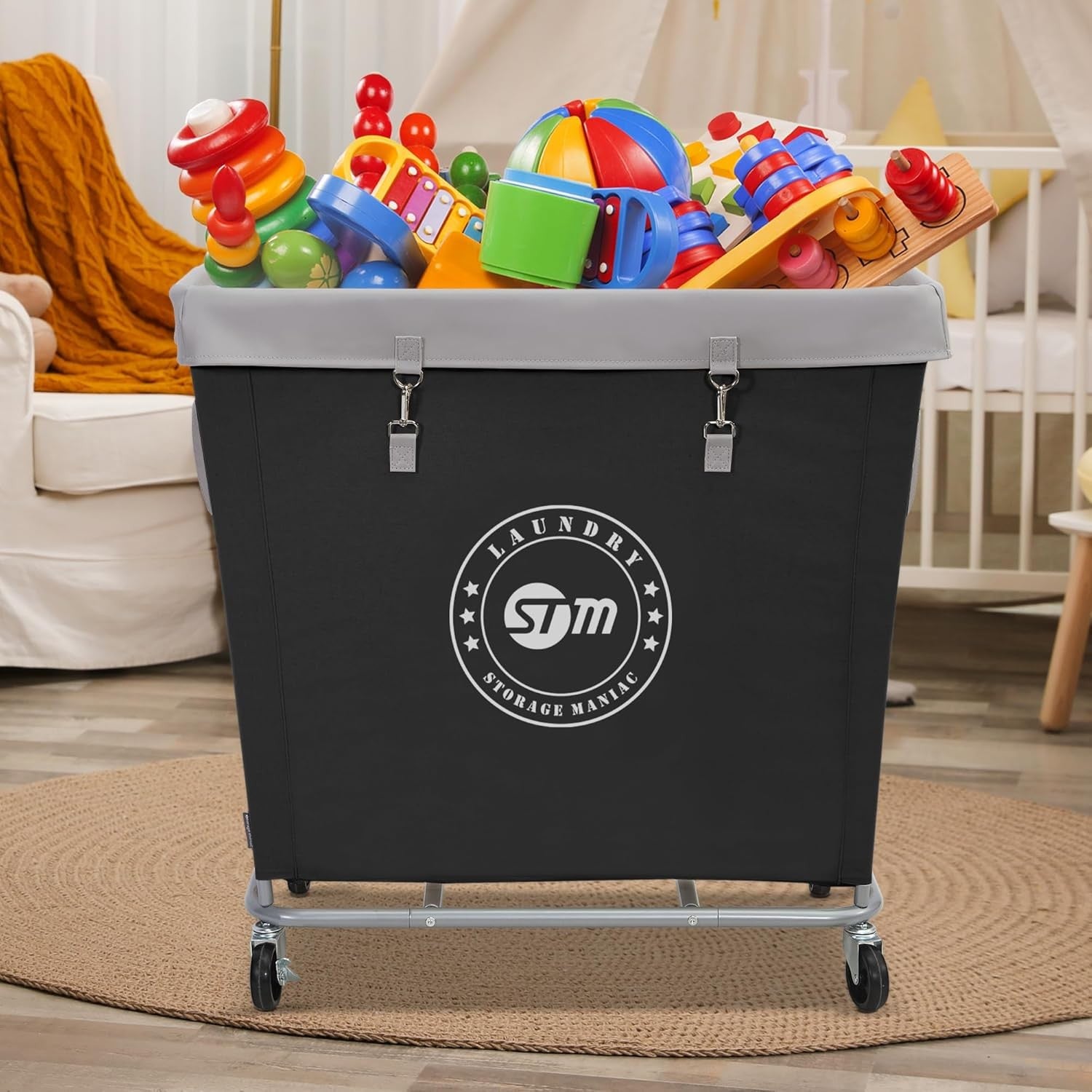 320L Commercial Laundry Hamper on Wheels | Heavy-Duty Steel Cart | Large Black B
