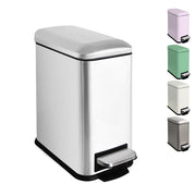 5L Stainless Steel Bathroom Pedal Bin Soft Close Slim Silver