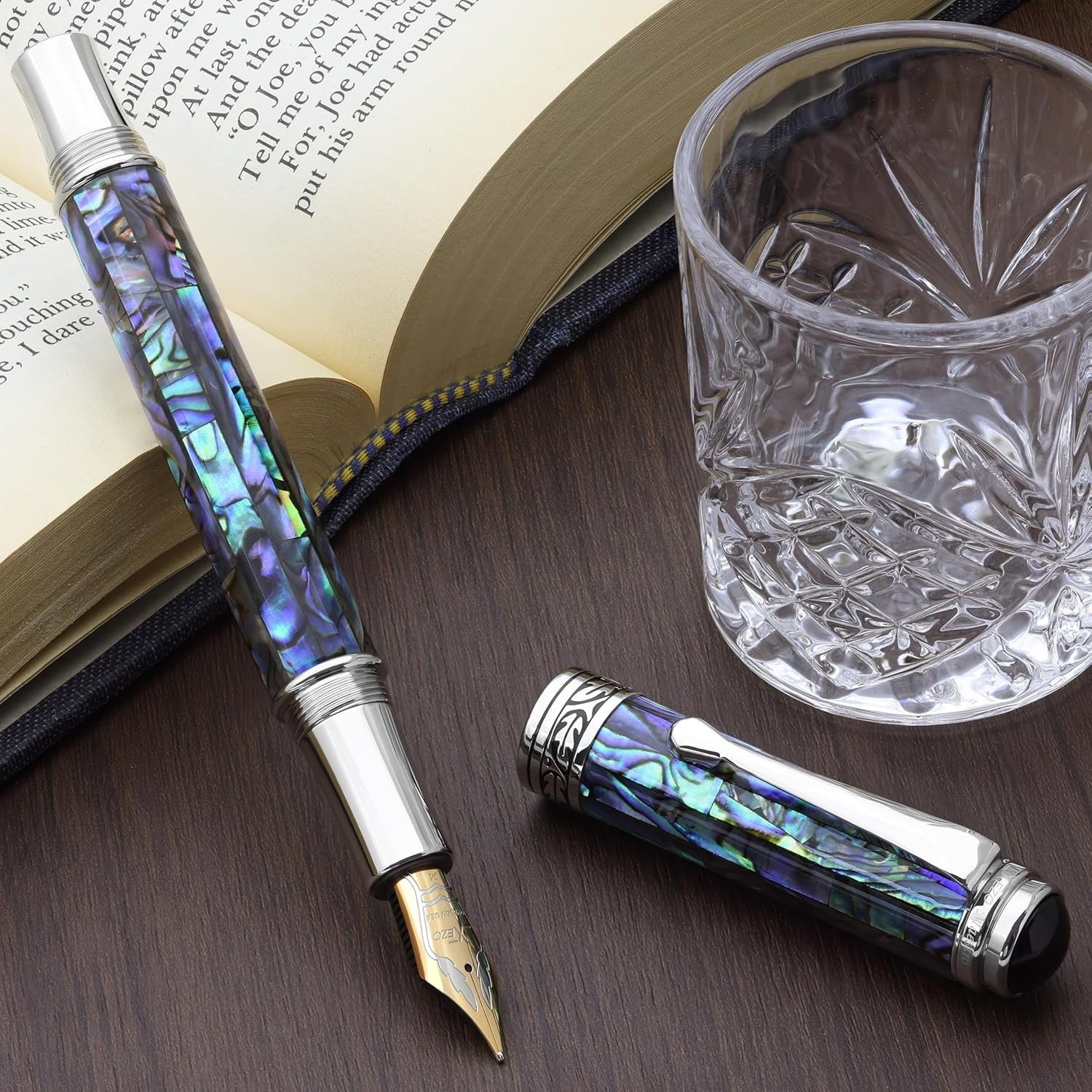 Luxury Natural Abalone Sea Shell Fountain Pen Medium-Fine Nib Platinum
