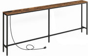 Rustic 200cm Slim Console Table with USB & Power, Ideal for Hallway/Sofa