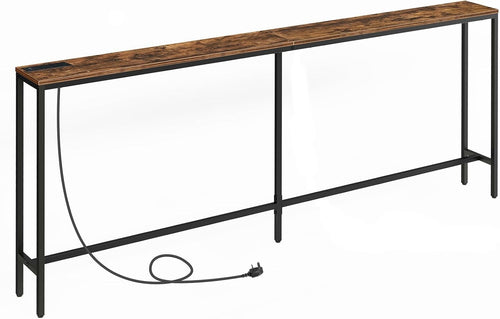 Rustic 200cm Slim Console Table with USB & Power, Ideal for Hallway/Sofa