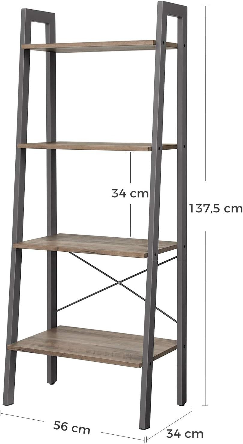 4-Tier Industrial Ladder Shelf Freestanding Storage Unit Greige Grey Metal
