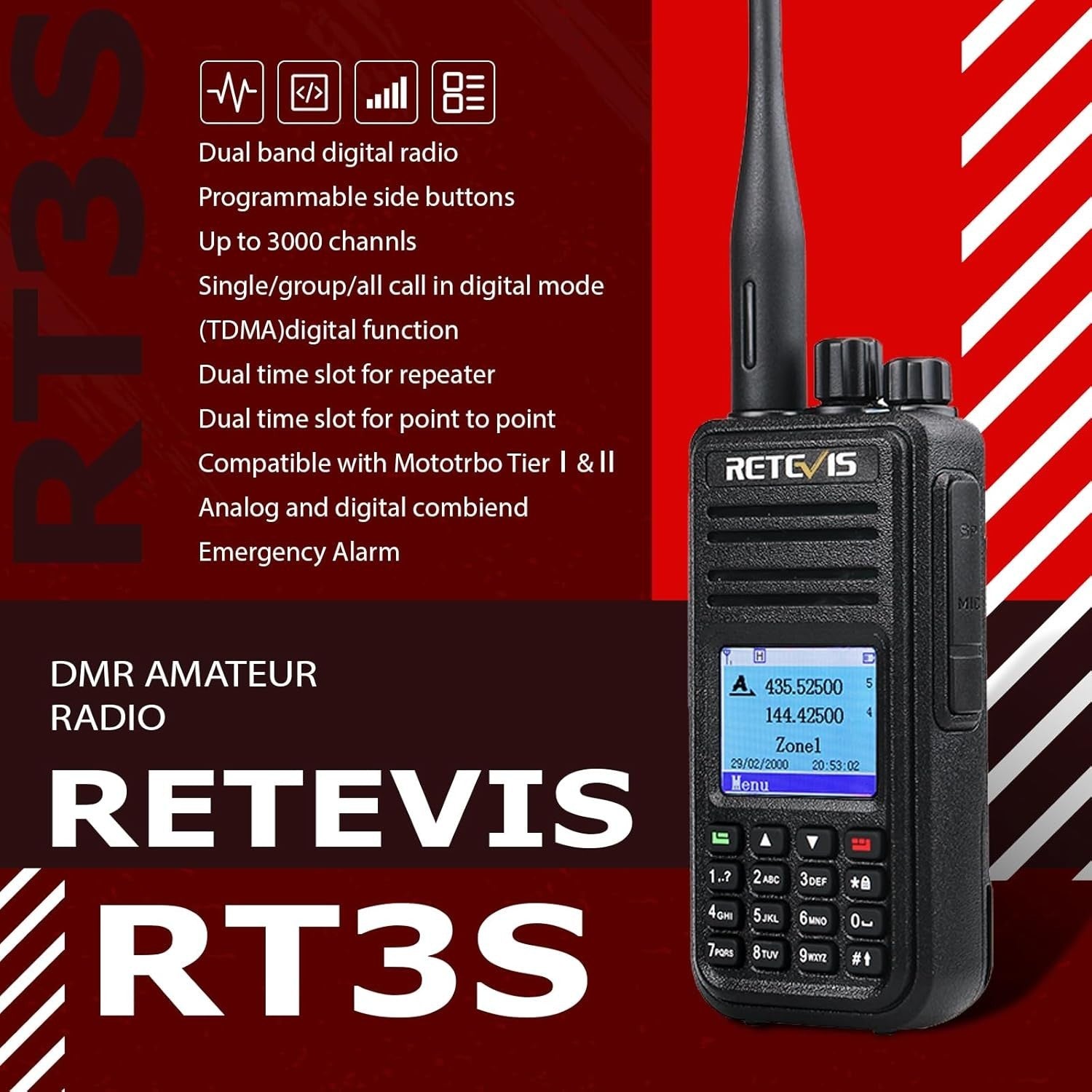 DMR Digital Walkie Talkie Dual Band 3000 Channel Recording Radio