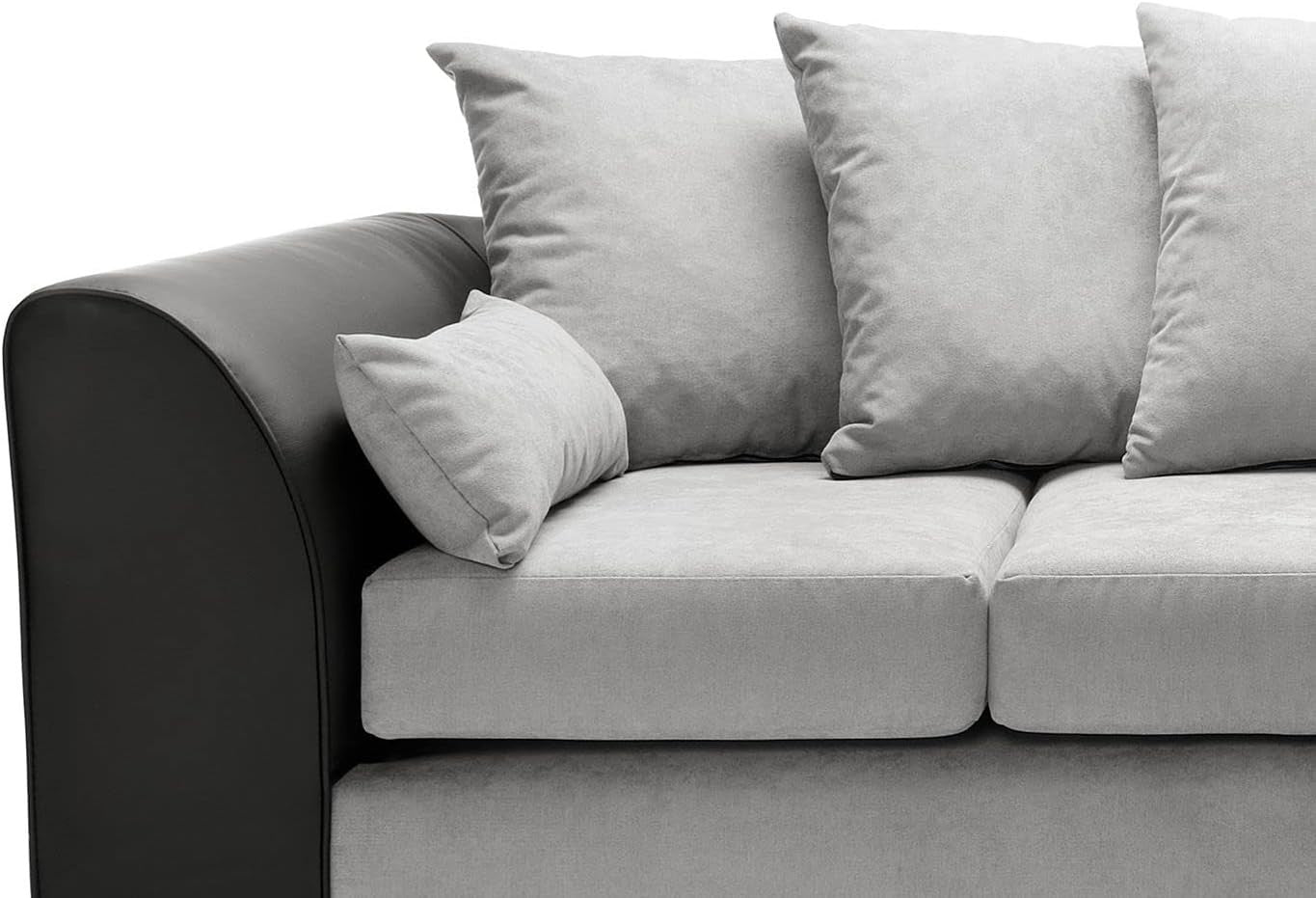Modern Black L-Shaped Corner Sofa Sectional with Faux Leather & Chenille Comfort