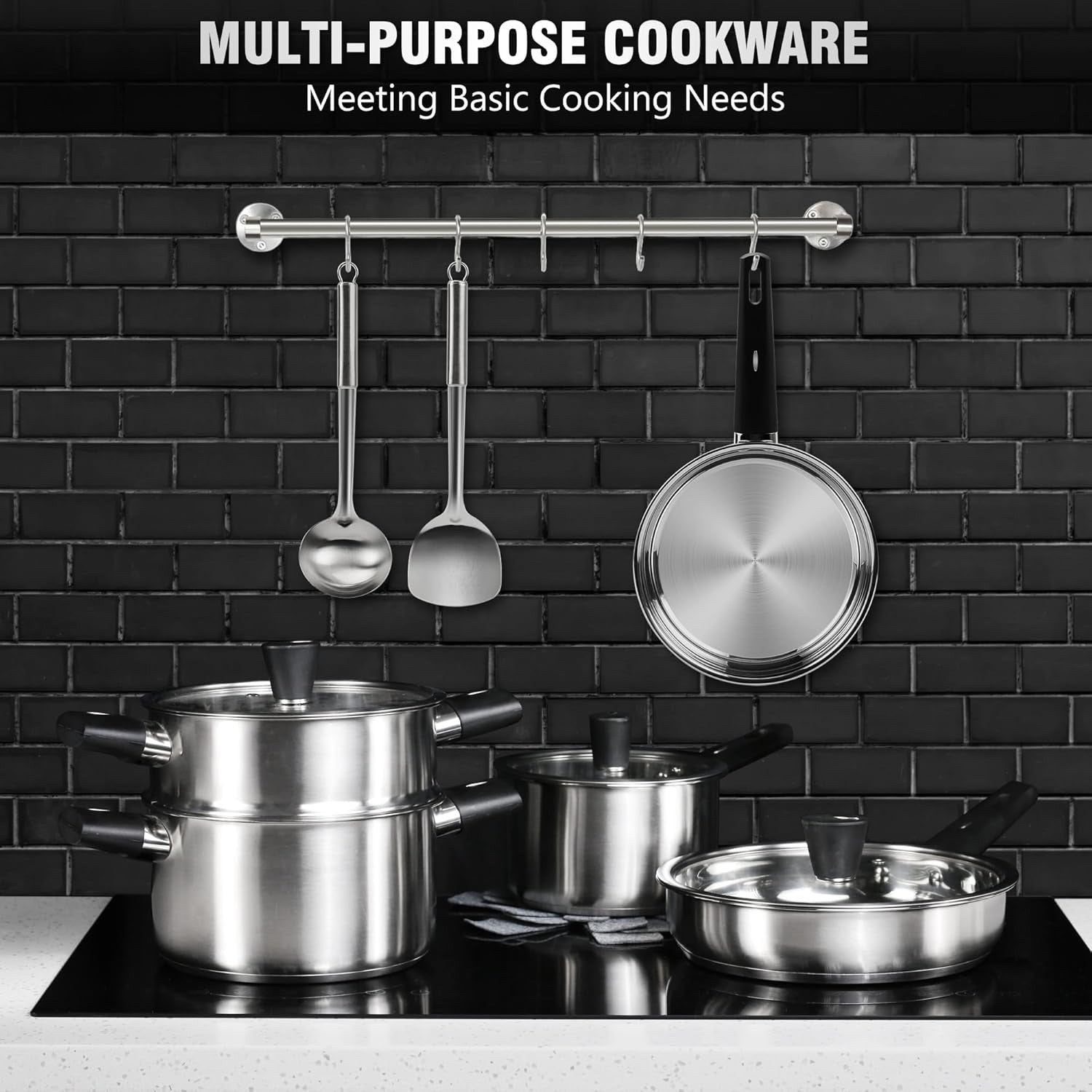 14Pcs Stainless Steel Cookware Set with Steamer &Stay Cool Handle Induction Safe