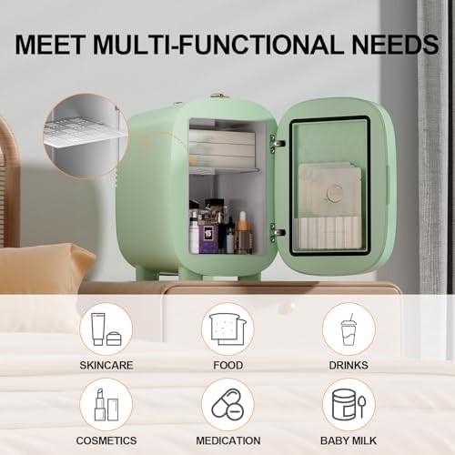 4L Skincare Mini Fridge Cooler & Warmer LED Mirror Portable Green