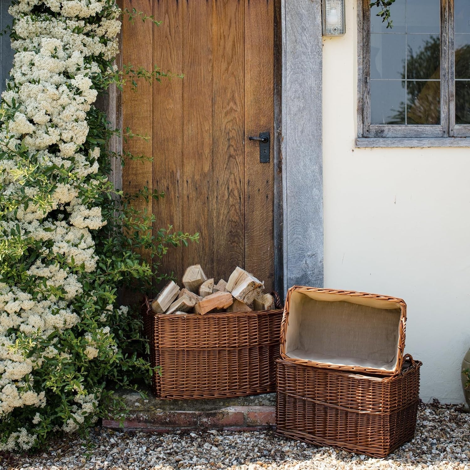 Medium Sturdy Wicker Storage Basket with Lining & Handles 62x40x37cm