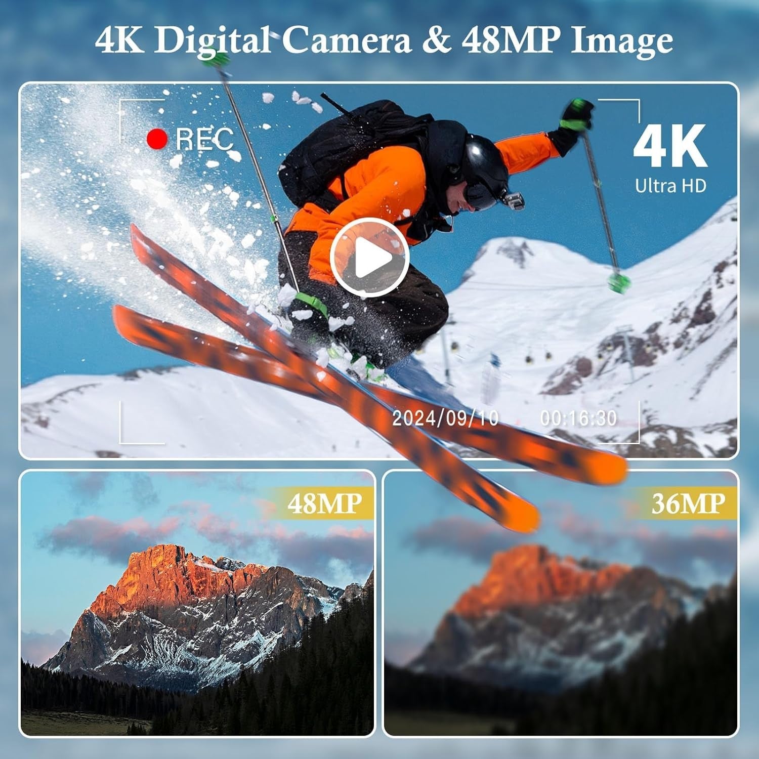 4K 48MP Digital Camera Dual Lens 16X Zoom Vlogging Camera Kit