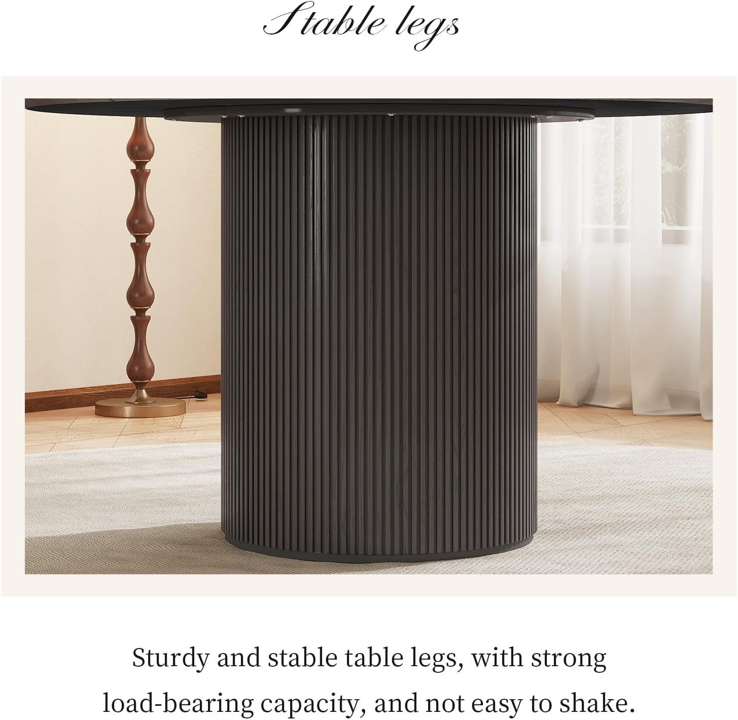 Round Dining Table Dark Grey Modern 118cm Table for 4–6 People, Kitchen & Office