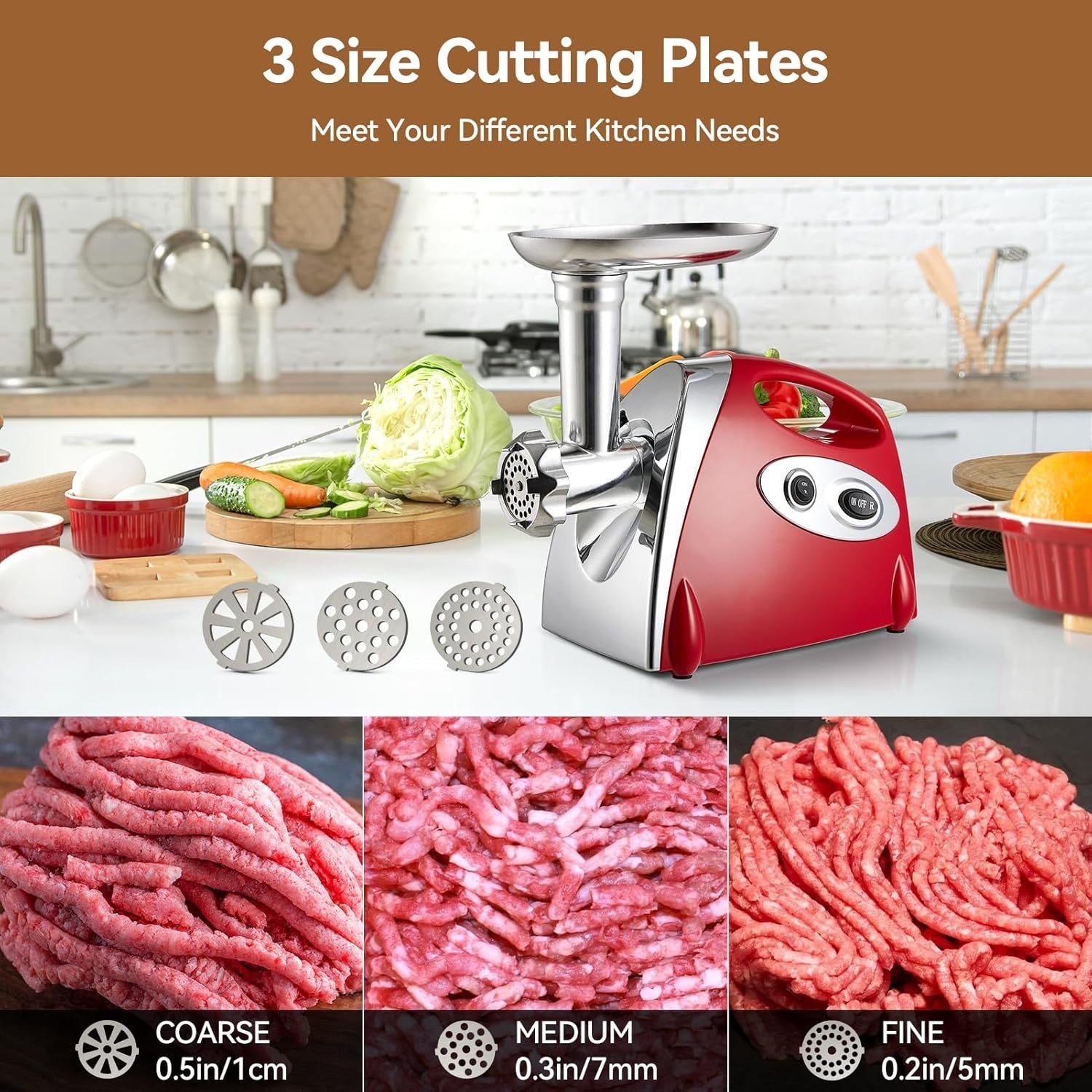 2800W Electric Meat Grinder Meat Mincer Sausage Maker 3 Steel Plates Red