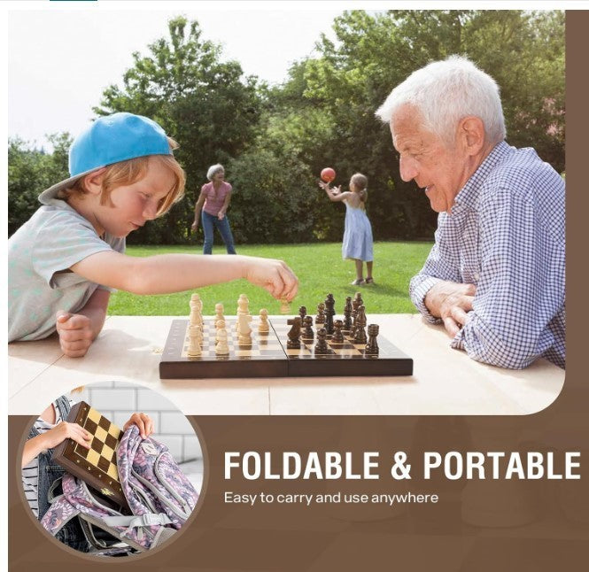 Luxury Wooden Magnetic Chess Set | 30x30cm Folding Board with Extra Queens