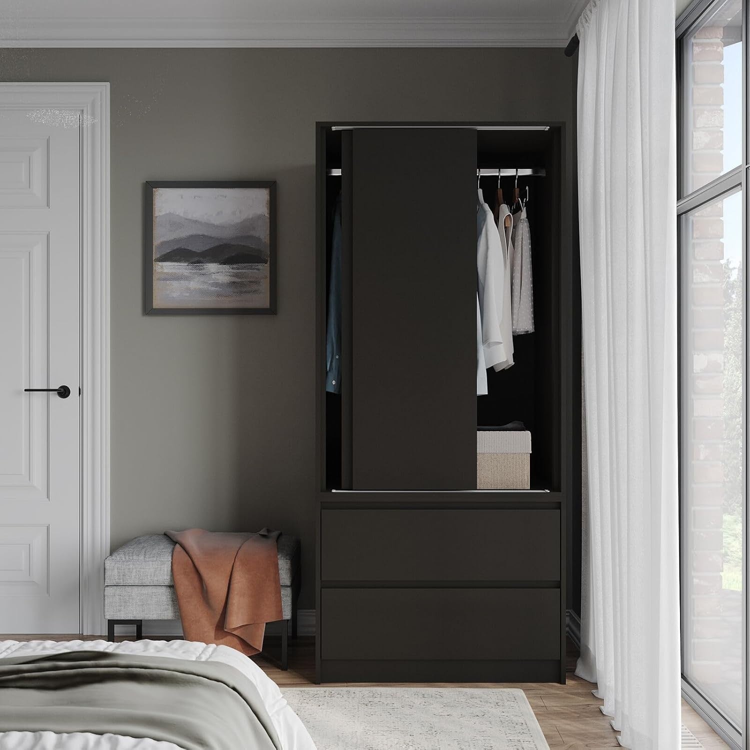 2-Door 2-Drawer Sliding Wardrobe with Hanging Rail & Silent Doors - Modern Stora