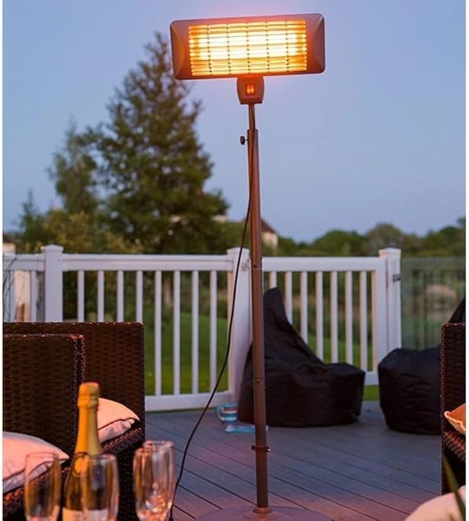 Outdoor Electric Patio Heater 2000W Quartz Standing Adjustable Height IP24