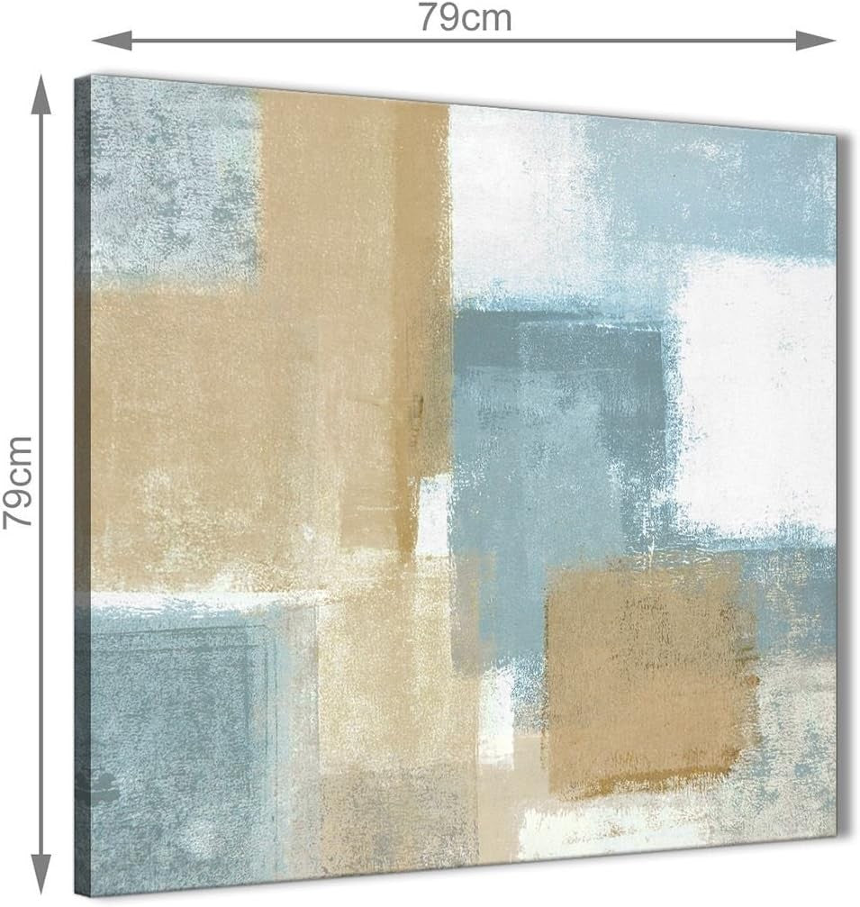 Large Abstract Blue Beige Canvas Wall Art 79cm Framed
