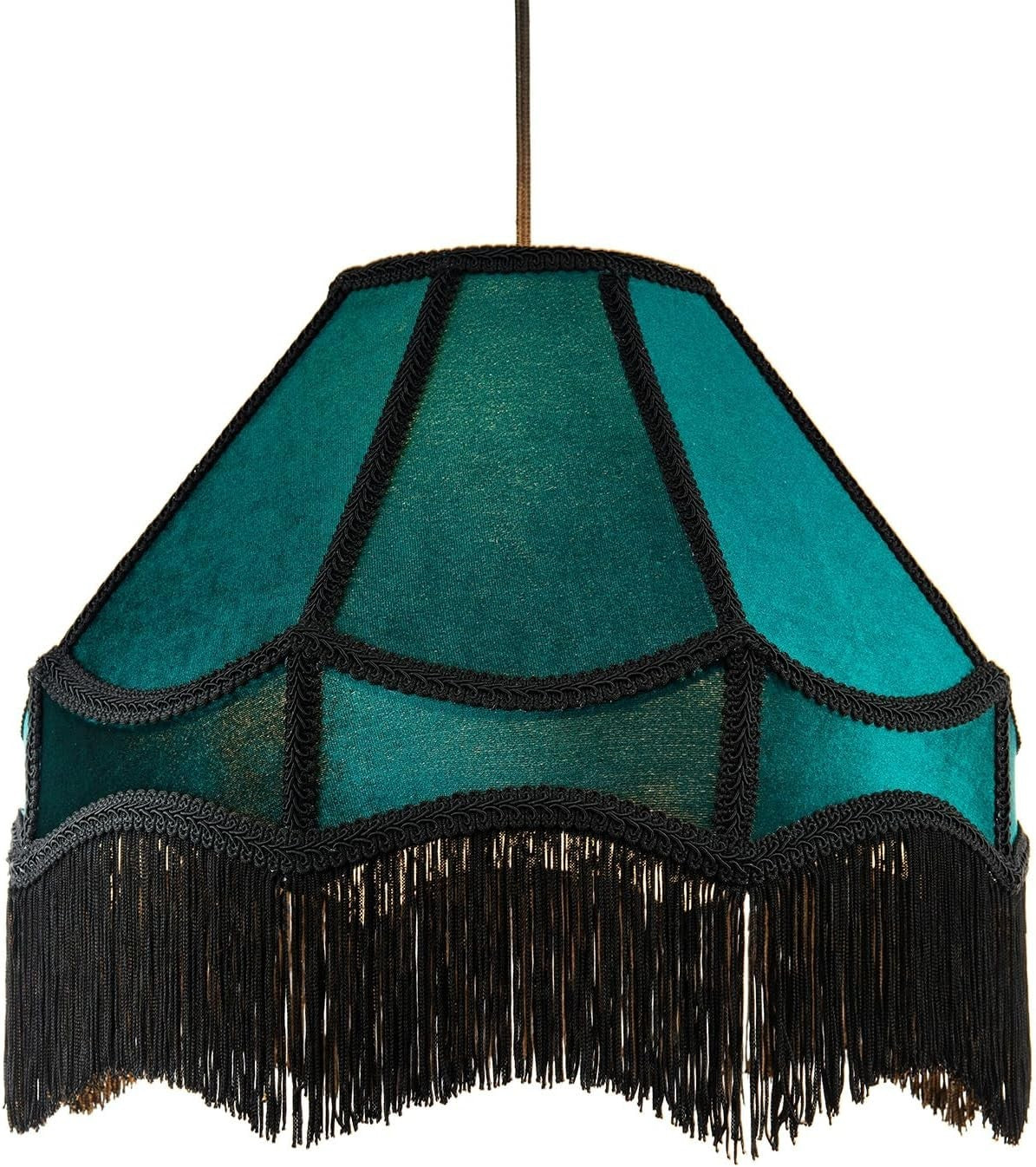 Victorian Empire Velvet Lampshade Emerald Green Black Tassel 40cm