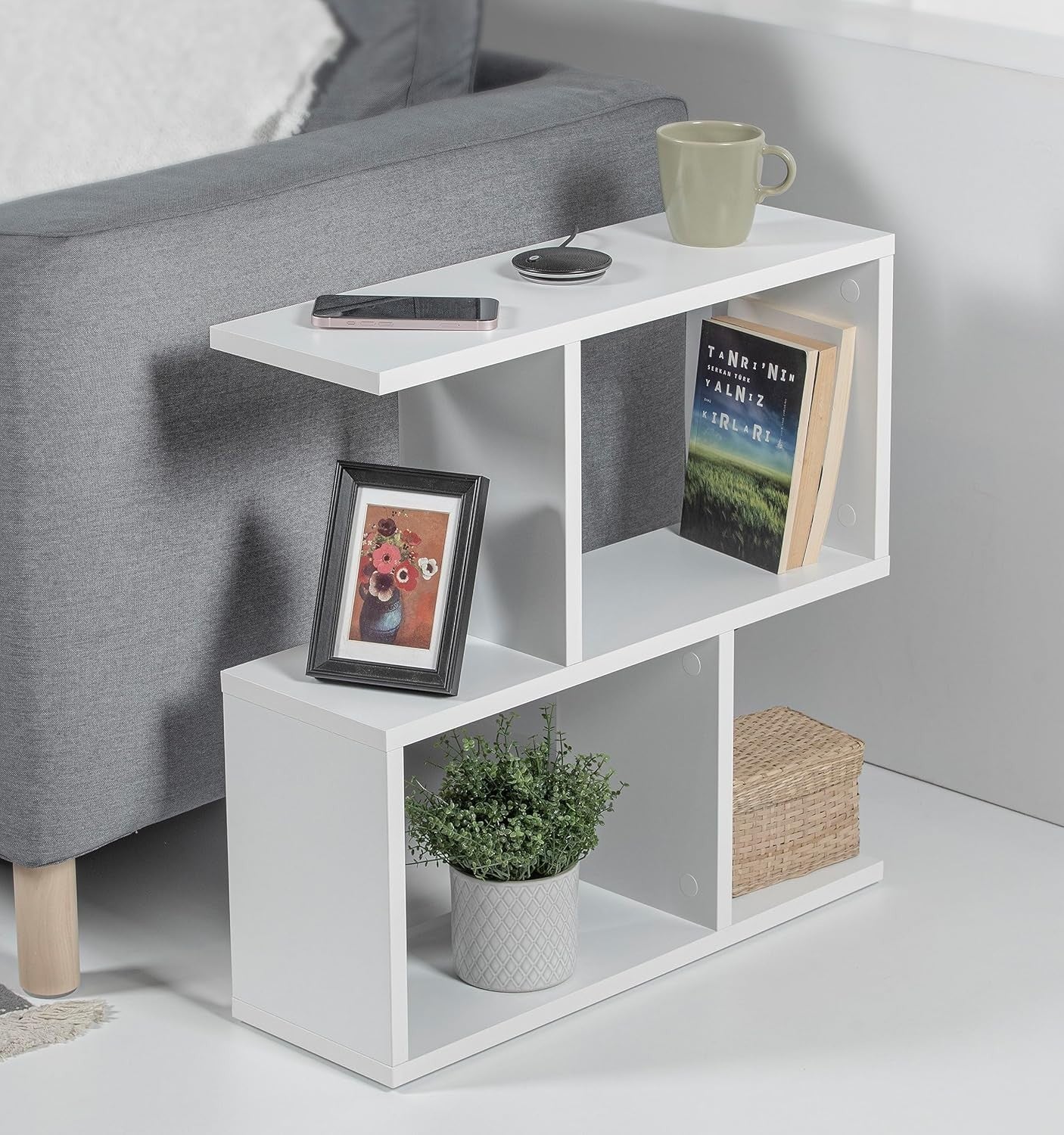 2 Tier Storage Side Table White - Slim Space-Saving Organizer 60x60x19.5cm
