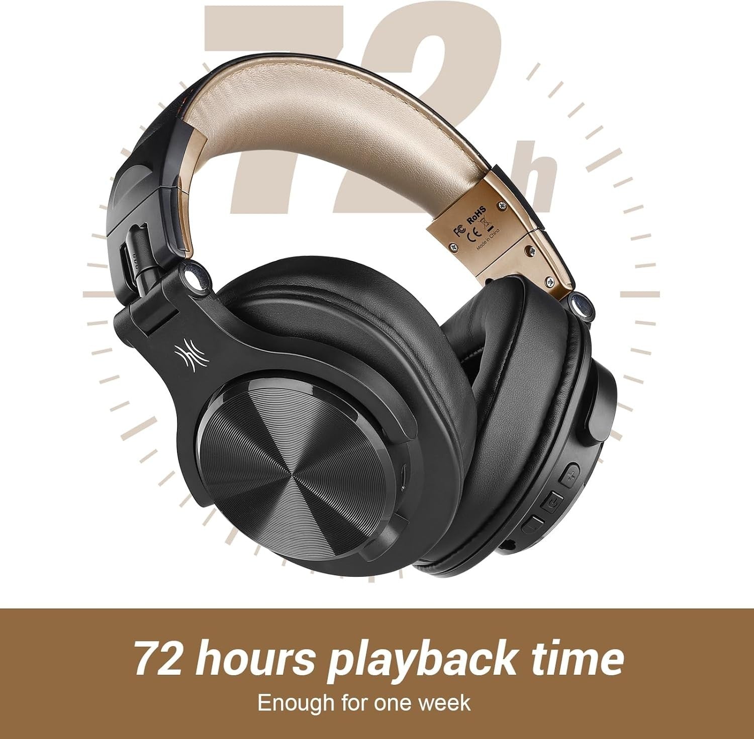 OneOdio Gold Bluetooth Headphones 72H HiFi DJ Studio Over Ear Foldable Set