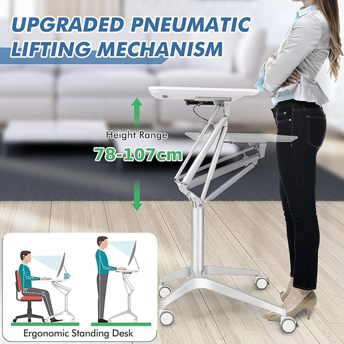 Height Adjustable Mobile Standing Desk Laptop Table Sit Stand Wheels