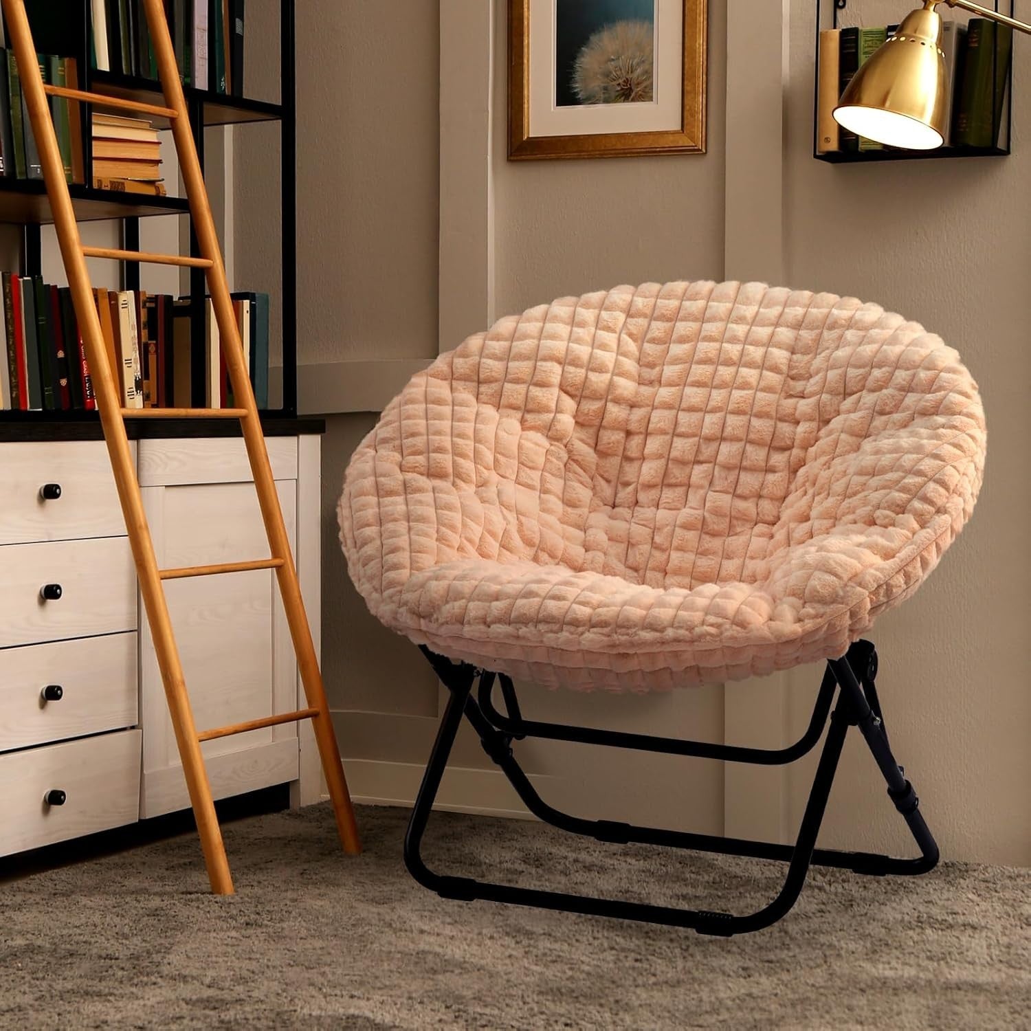 Comfy Faux Fur Folding Moon Chair - Portable Lounge Chair for Living Room