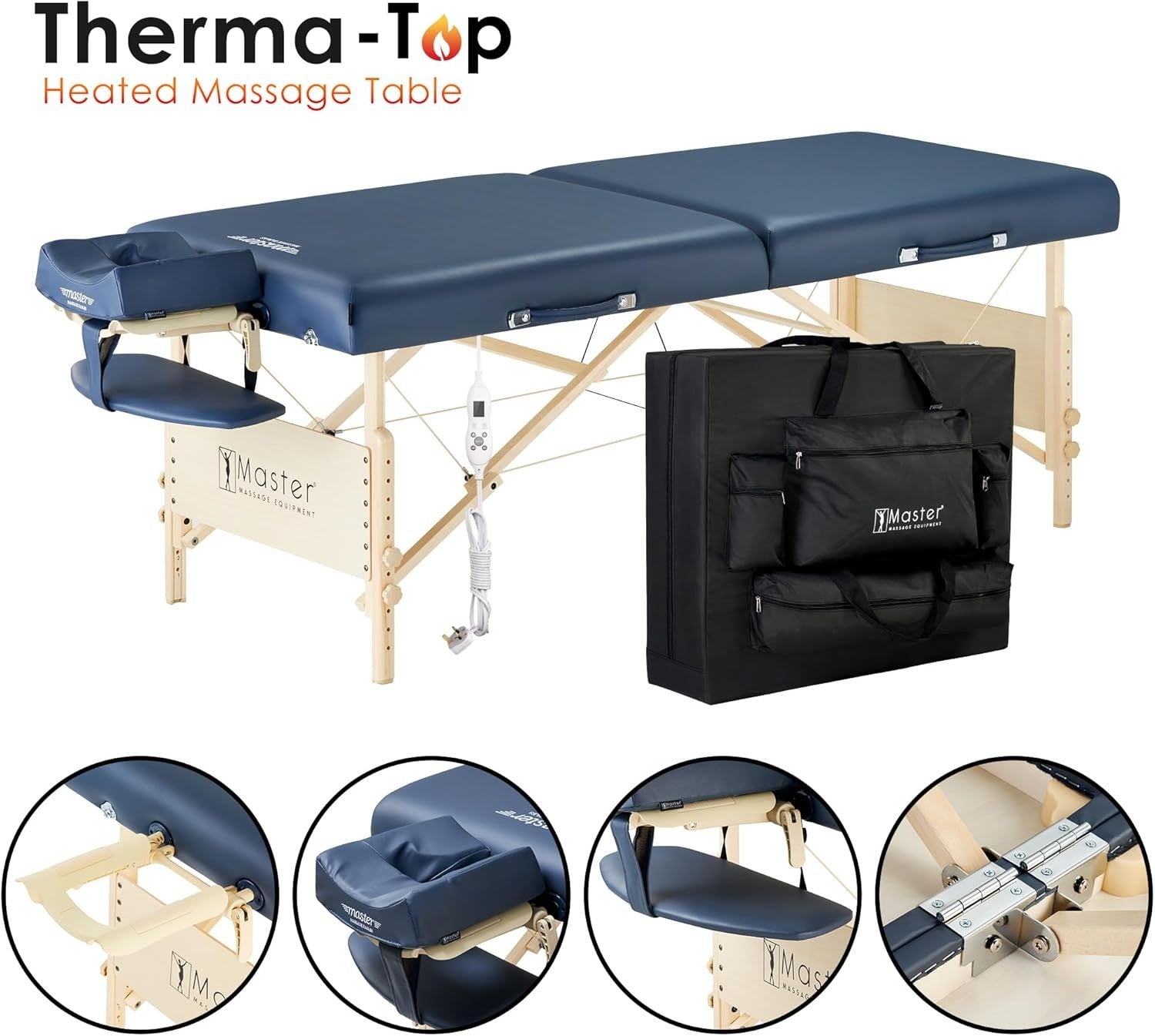 71cm Heated Massage Table Portable Spa Bed Memory Foam Adjustable Folding Couch