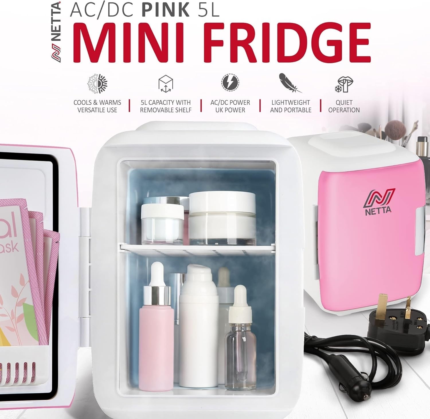5L Mini Fridge Portable AC/DC Cooler Warmer Car Bedroom Skincare Pink