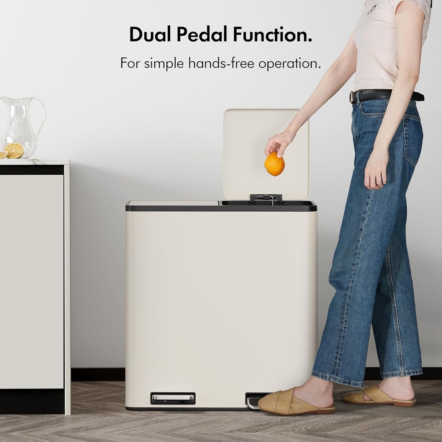 60L Double Recycling Bin Cream Stainless Steel 2x30L Pedal