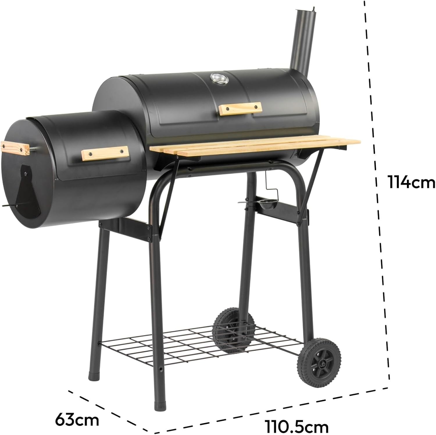 Charcoal Smoker BBQ Grill with Dual Chambers Thermometer Wheels Outdoor