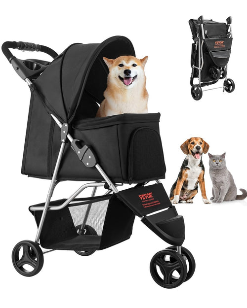 Pet Stroller 3 Wheel Folding Dog Pram 35lb Capacity Brake Mesh Cup Holder