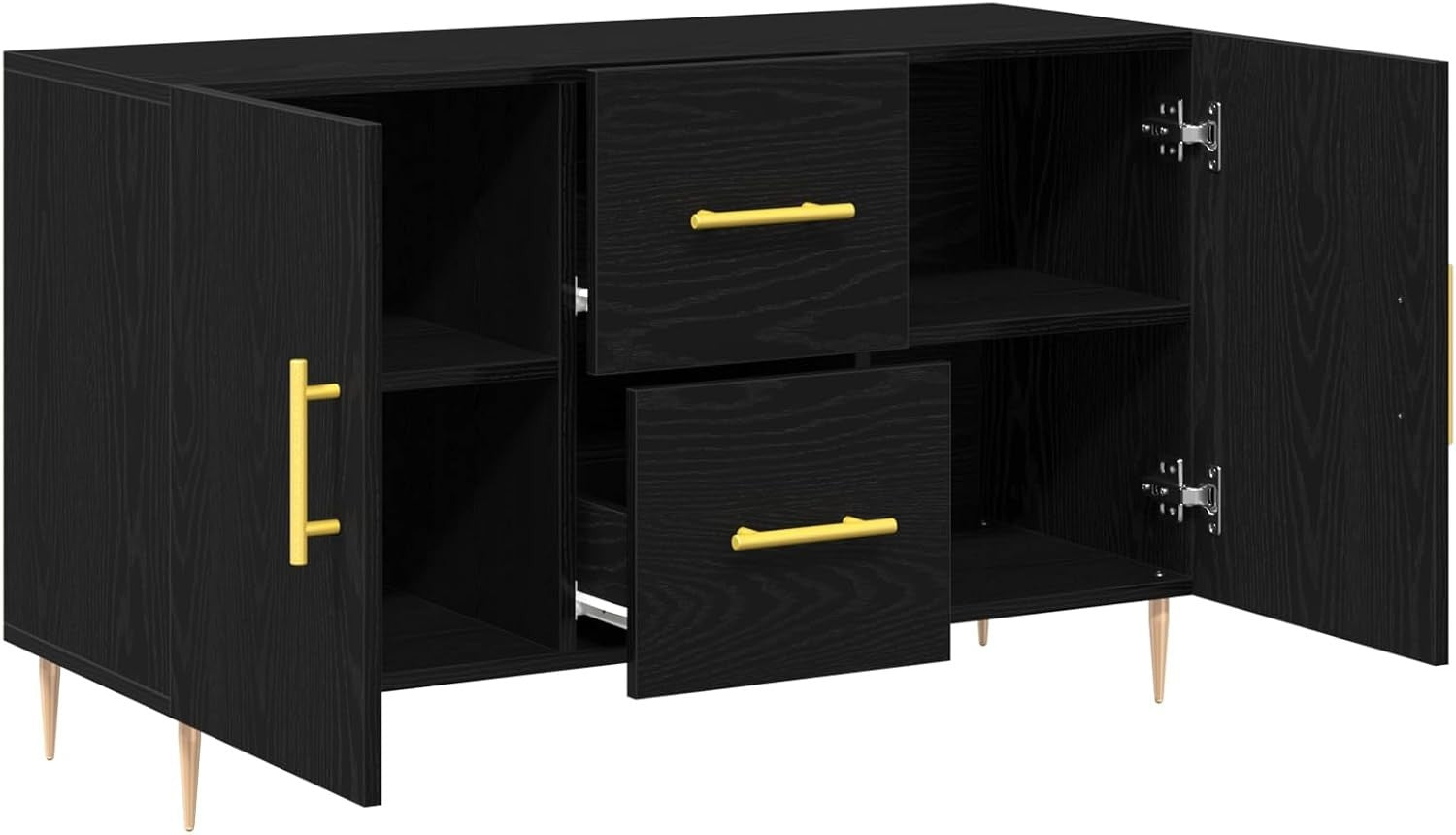 Black Oak Sideboard Cabinet Storage Drawers Modern Metal Legs 100cm Wide