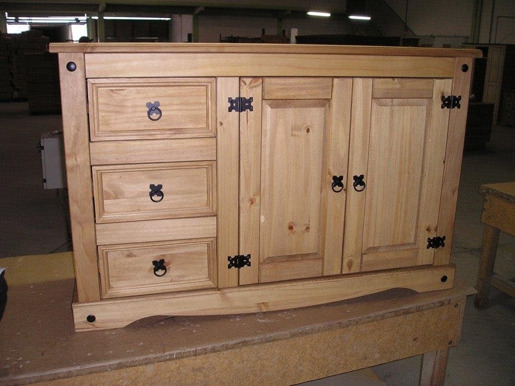 Rustic Solid Pine Sideboard Storage Cabinet 2 Door 3 Drawer Low Sideboard