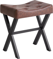Dark Brown PU U-Shaped Vanity Stool with X-Legs – Modern Makeup Ottoman