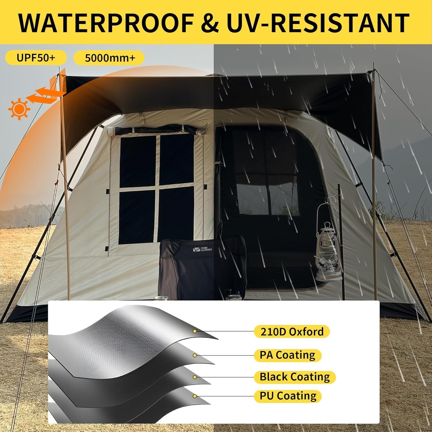 Beige/Black 2-4 Person Instant Cabin Family Camping Tent – Waterproof & Spacious