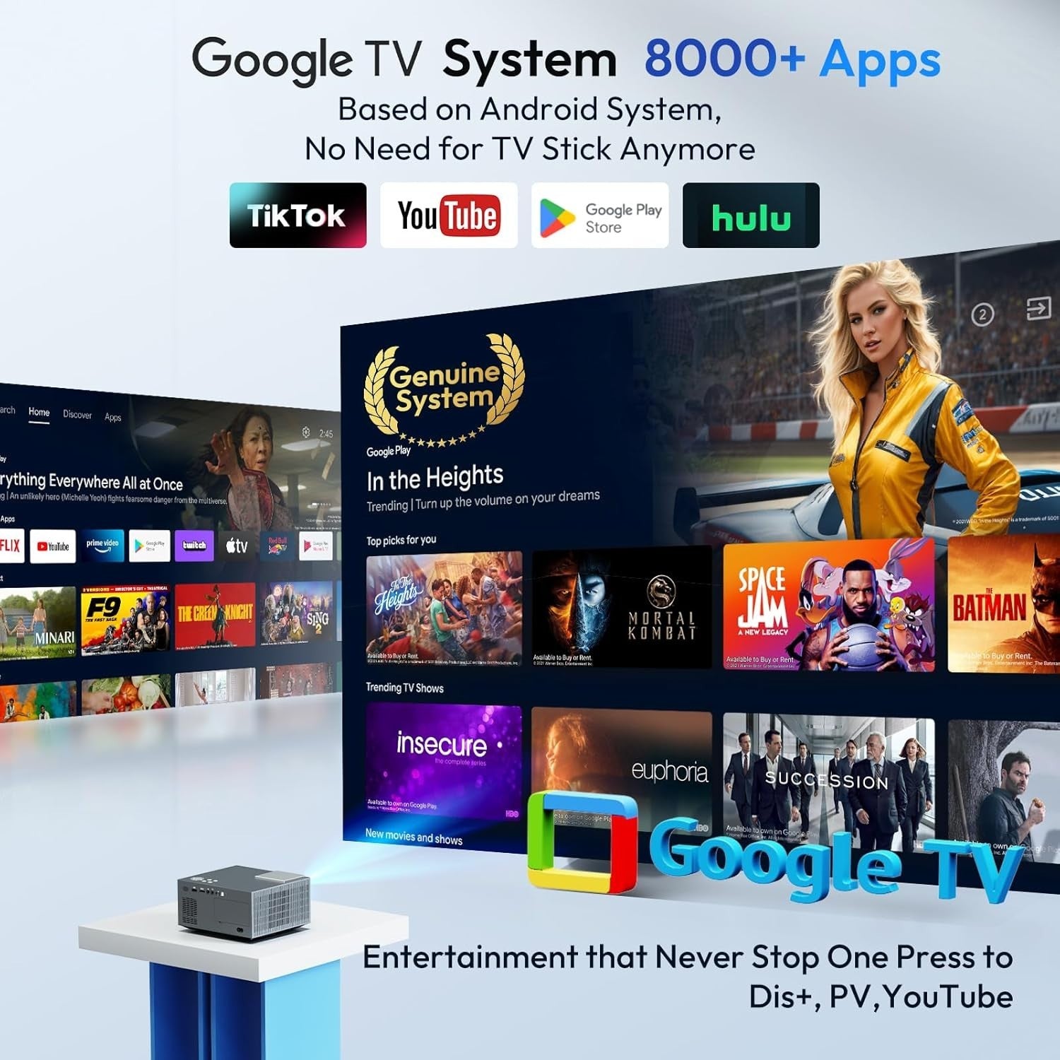 1080P Smart Projector 600 ANSI 4K Google TV WiFi Bluetooth