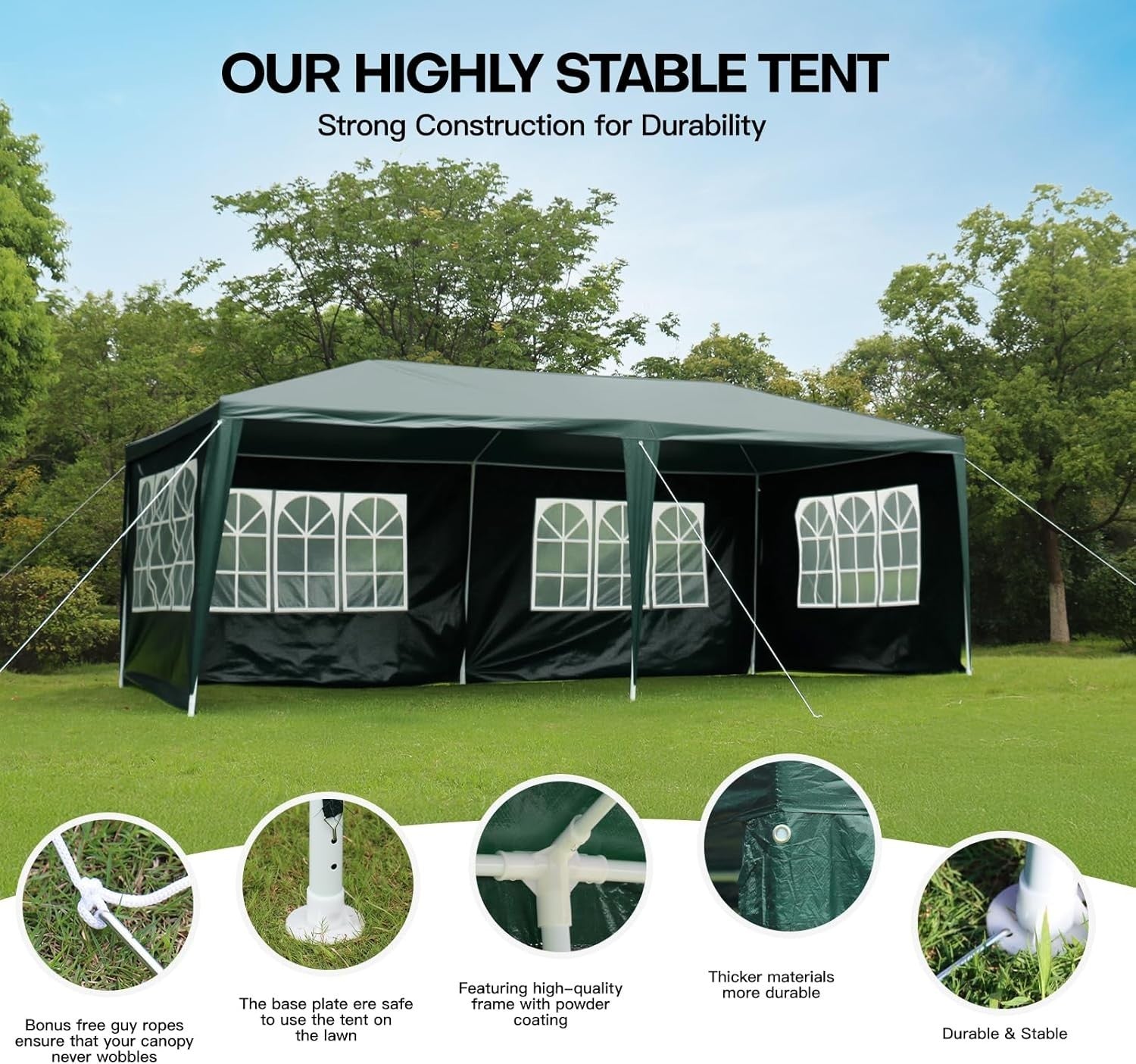 6x3M Green Outdoor Garden Marquee Waterproof PE Party Tent with Sidewalls