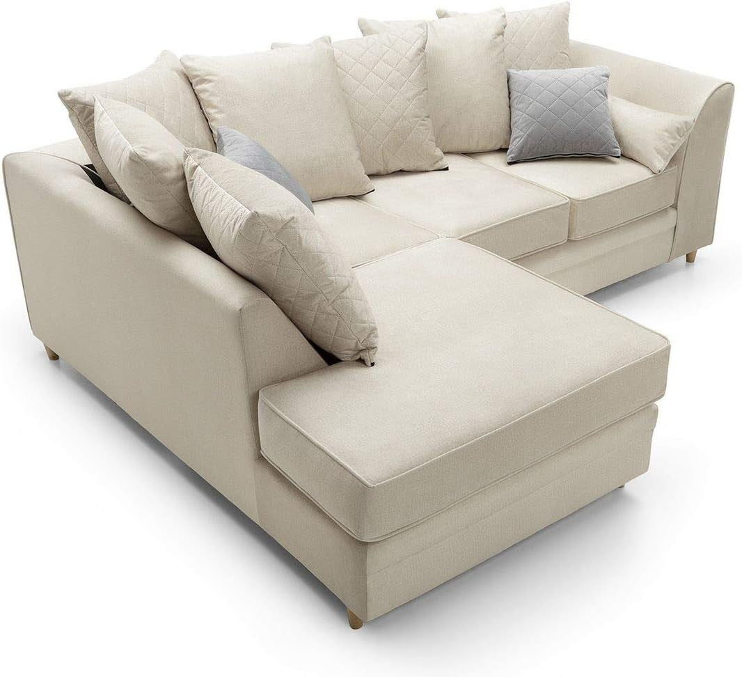 Cream Velvet L Shape Corner Sofa – Water Repellent, Plush Comfort 4 Seater