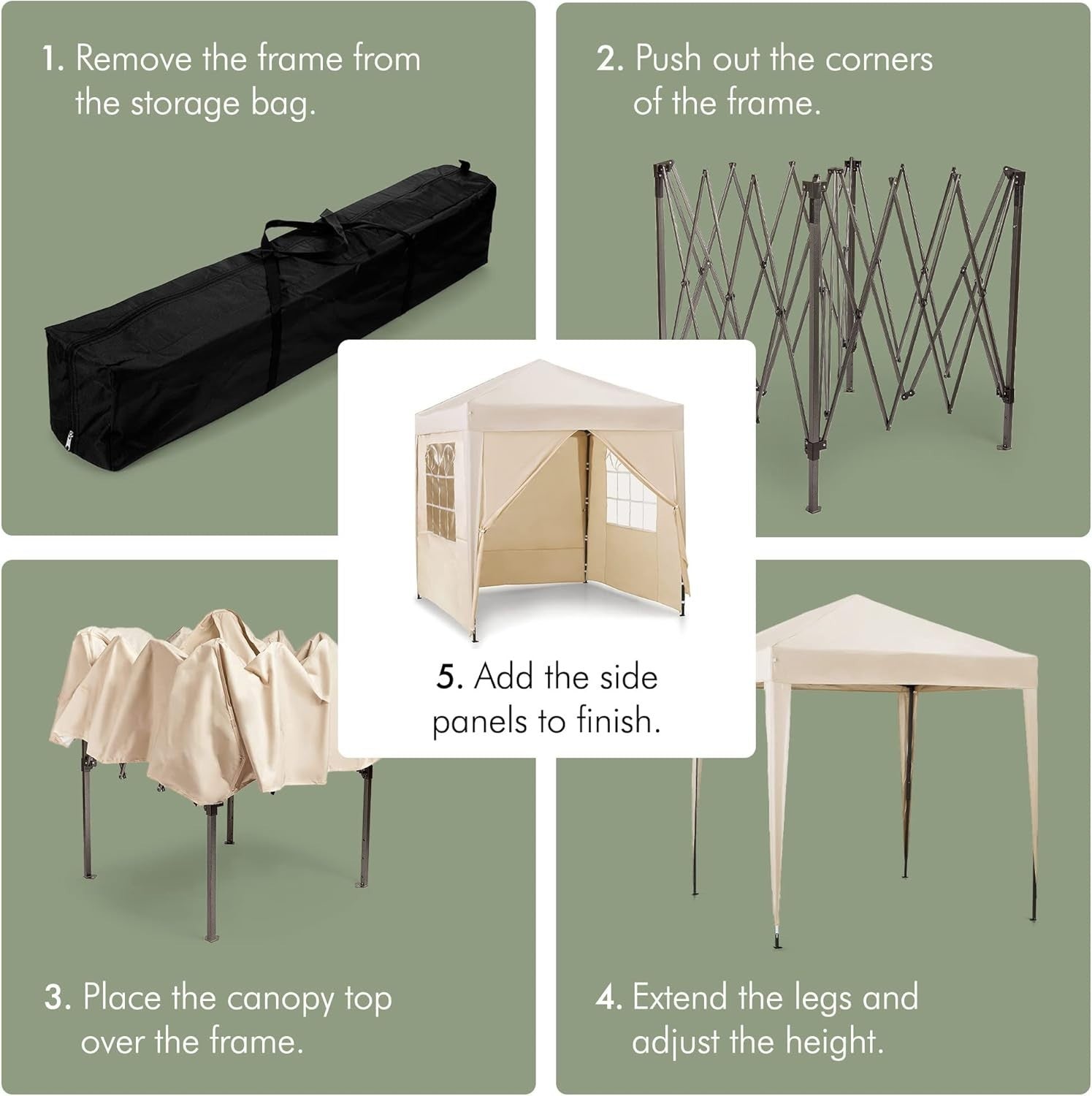 2x2M Ivory Pop Up Gazebo With Removable Sides Waterproof Garden Party Tent