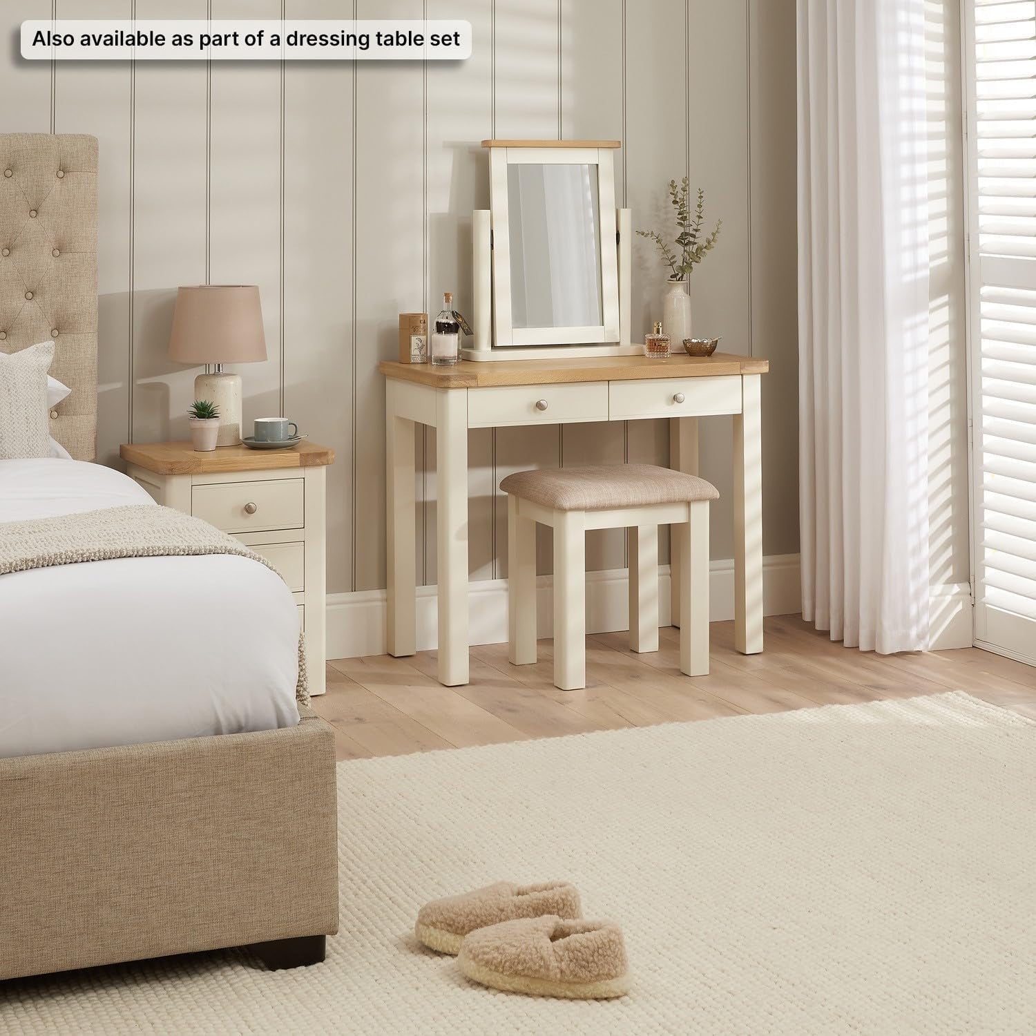 Cream Dressing Table Desk 2 Drawer Wood Storage Home Office Vanity Pedestal